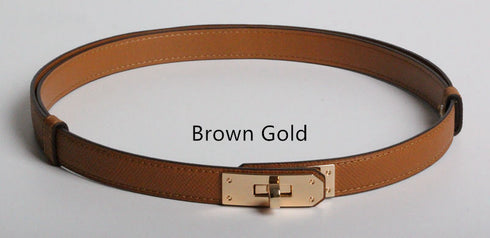 High Quality Women Real Leather 1.8cm Width Belts Golden - ROUTINE FASHION