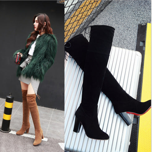 Pointed women's boots over paint stretch boots thick with long boots high heel women's boots - ROUTINE FASHION