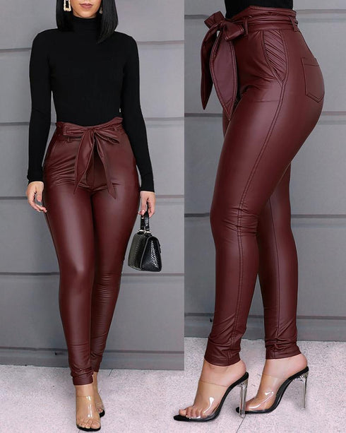 Fashion casual PU pants leather pants - ROUTINE FASHION