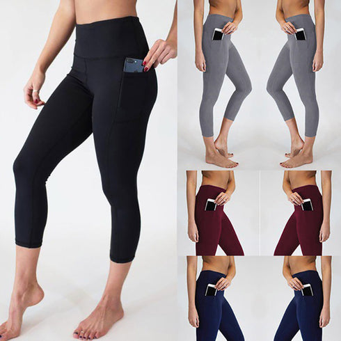 Solid color yoga pants for women with pockets - ROUTINE FASHION