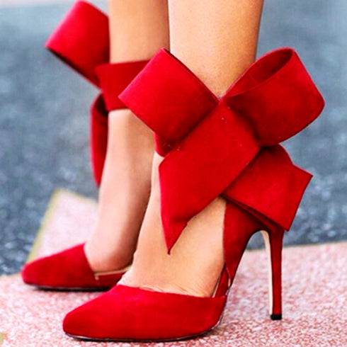 Big Bow Pumps Women Thin High Heel Shoes For Party Festival - ROUTINE FASHION