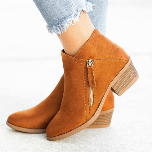 Ankle Boots For Women Low Heels Side Zipper Shoes - ROUTINE FASHION