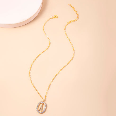 Crystal Letter Necklace Gold Name Initial Alphabet Oval Pendant Necklaces For Women - ROUTINE FASHION