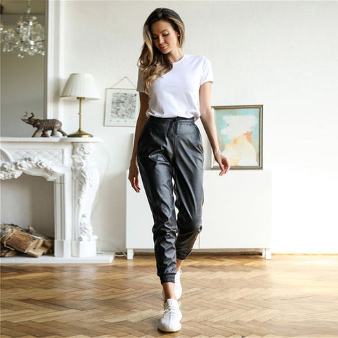Fashion PU Pants For Women Full Length Pencil Pants - ROUTINE FASHION