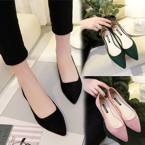 NAUSK New Women Suede Flats Fashion High Quality Basic Mixed Colors Pointy Toe Ballerina Ballet Flat Slip On Shoes - ROUTINE FASHION