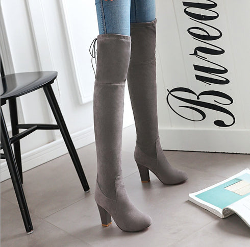Pointed women's boots over paint stretch boots thick with long boots high heel women's boots - ROUTINE FASHION