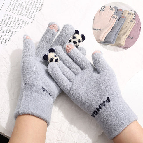 Knitted Gloves Touchscreen Winter Cute Panda Warm Goves For Cycling Women - ROUTINE FASHION