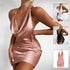 Satin Party Dress V Neck Backless Mini Sleeveless Summer Party Dress - ROUTINE FASHION