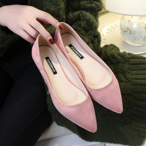 NAUSK New Women Suede Flats Fashion High Quality Basic Mixed Colors Pointy Toe Ballerina Ballet Flat Slip On Shoes - ROUTINE FASHION