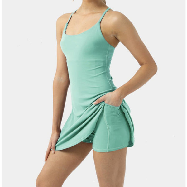 Tennis Dress Women Slip Dresses Sport Halter Skirt Shorts - ROUTINE FASHION