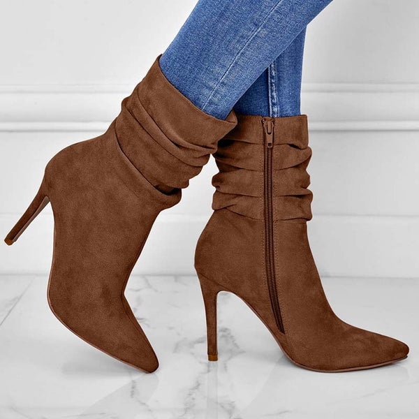 Pointed Toe Stiletto Heel Ankle Boots For Women Side Zipper Shoes - ROUTINE FASHION