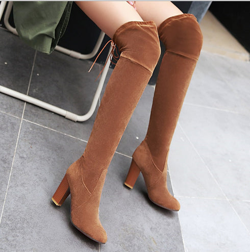 Pointed women's boots over paint stretch boots thick with long boots high heel women's boots - ROUTINE FASHION
