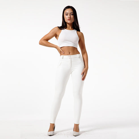 White PU Leather Pants For Women To Wear Fitness - ROUTINE FASHION