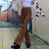 Brown High Waist Stretch Bootcut Jeans Women Casual Pants - ROUTINE FASHION