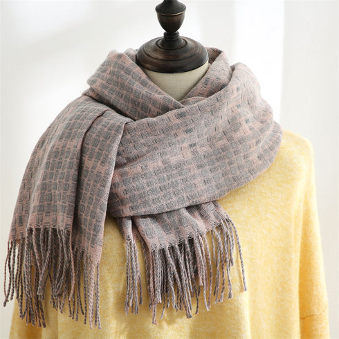 Women's New Thickened Warm Tassel Plaid Cashmere Scarves - ROUTINE FASHION