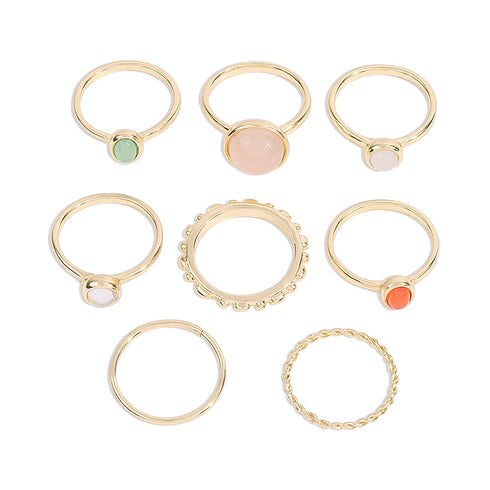 Colorful Stone Metalic Finger Rings Joint Combination Rings For Women Girl Rings - ROUTINE FASHION
