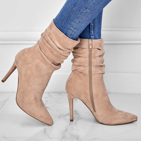 Pointed Toe Stiletto Heel Ankle Boots For Women Side Zipper Shoes - ROUTINE FASHION