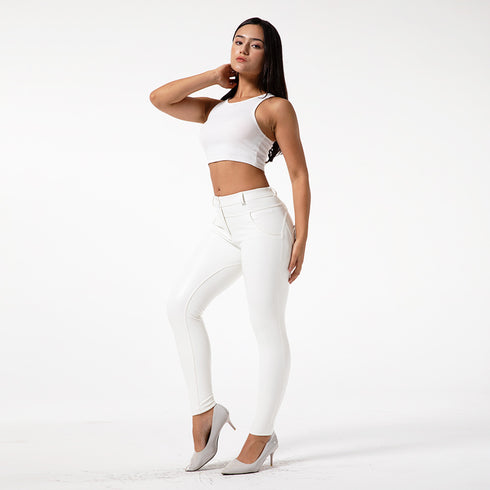White PU Leather Pants For Women To Wear Fitness - ROUTINE FASHION