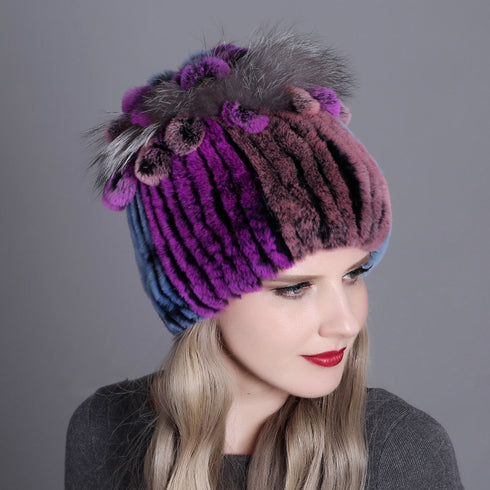 Woven Women's Fur Hats Warm And Thick Warmth Ladies Colorful Knitted Hats - ROUTINE FASHION