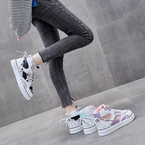 High Top White Shoes Women Flat Running Shoes Women - ROUTINE FASHION