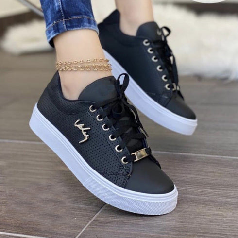Women Flat Sneakers Breathable Lace-up Shoes For Girls - ROUTINE FASHION
