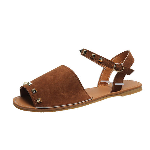 Rivet Sandals Summer Fish Mouth Shoes For Women Flat Beach Shoes - ROUTINE FASHION