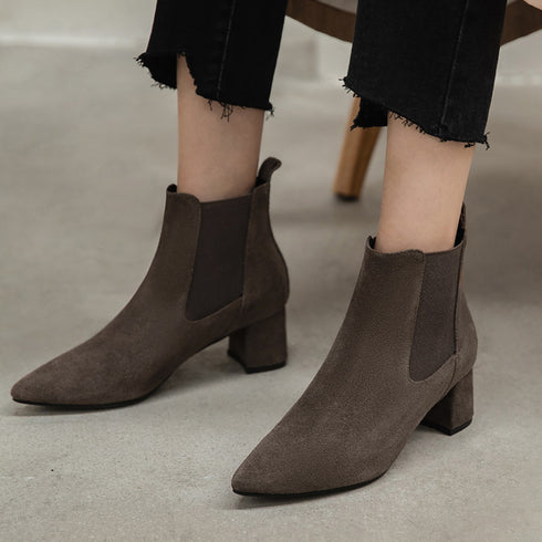 Short Boots Women's Leather Boots Boots Women's Boots Thick Heel Mid-heel Boots - ROUTINE FASHION