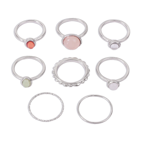 Colorful Stone Metalic Finger Rings Joint Combination Rings For Women Girl Rings - ROUTINE FASHION