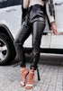 Women's Casual PU Long Leather Pants With Belt - ROUTINE FASHION
