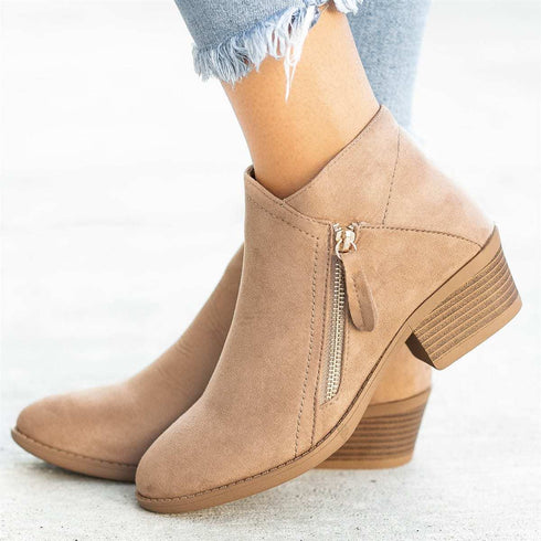 Ankle Boots For Women Low Heels Side Zipper Shoes - ROUTINE FASHION