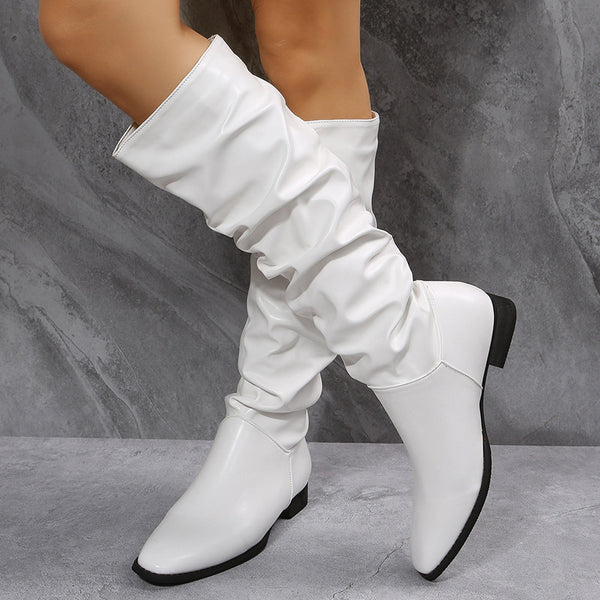 Long Boots White Cowboy Boots Women Pointed Toe Shoes - ROUTINE FASHION