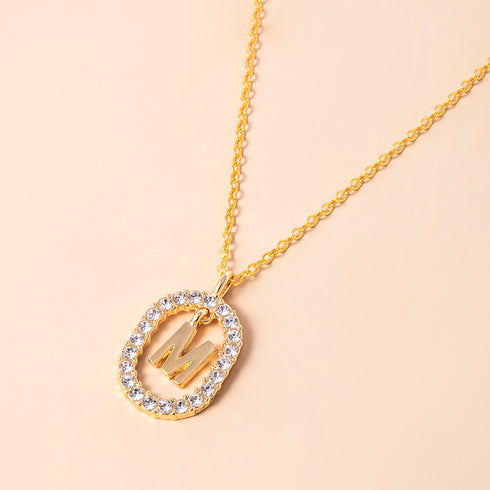Crystal Letter Necklace Gold Name Initial Alphabet Oval Pendant Necklaces For Women - ROUTINE FASHION