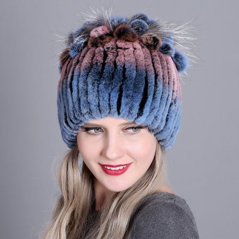 Woven Women's Fur Hats Warm And Thick Warmth Ladies Colorful Knitted Hats - ROUTINE FASHION