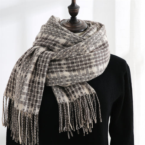 Women's New Thickened Warm Tassel Plaid Cashmere Scarves - ROUTINE FASHION