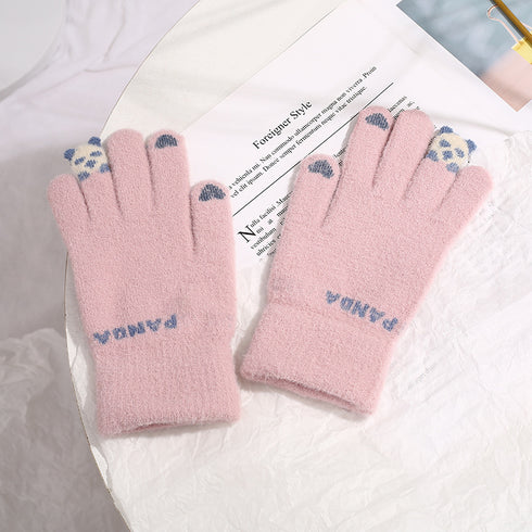 Knitted Gloves Touchscreen Winter Cute Panda Warm Goves For Cycling Women - ROUTINE FASHION