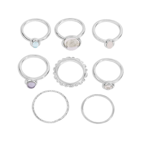 Colorful Stone Metalic Finger Rings Joint Combination Rings For Women Girl Rings - ROUTINE FASHION