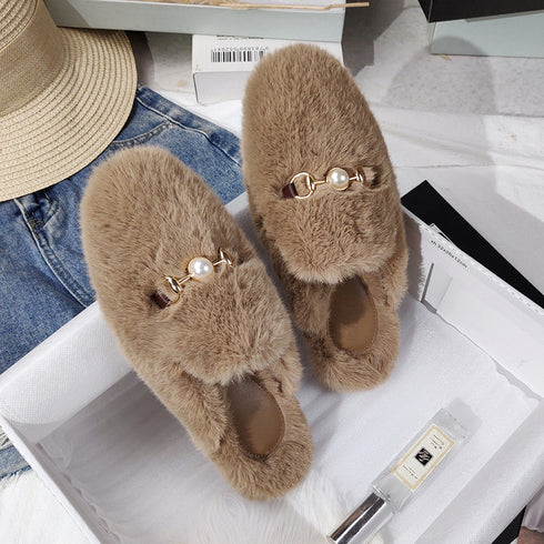 Fur Half Slippers Female Baotou Lazy People Wear Mules Outside - ROUTINE FASHION