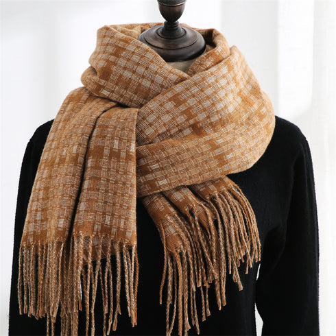Women's New Thickened Warm Tassel Plaid Cashmere Scarves - ROUTINE FASHION