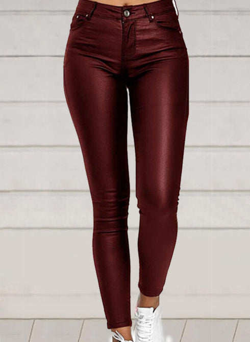 Pure Color PU Sexy Leather Pants Casual Feet Pants Women - ROUTINE FASHION