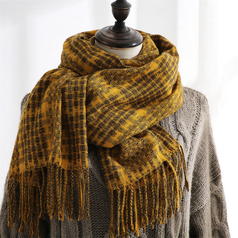 Women's New Thickened Warm Tassel Plaid Cashmere Scarves - ROUTINE FASHION