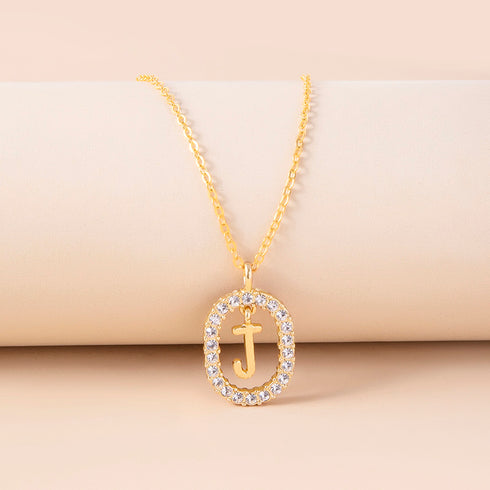 Crystal Letter Necklace Gold Name Initial Alphabet Oval Pendant Necklaces For Women - ROUTINE FASHION
