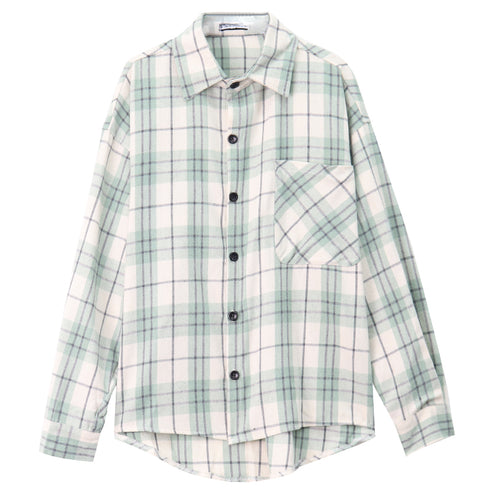 Green Check Shirt Top Lazy Loose Polo Collar Women's - ROUTINE FASHION