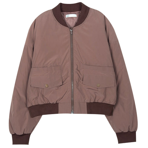 American Retro Coffee Color Short Baseball Cotton Coat Women - ROUTINE FASHION