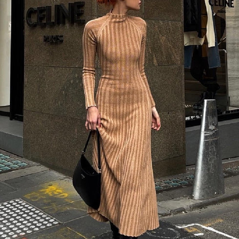 Slim Half High Collar Hollow Dress - ROUTINE FASHION