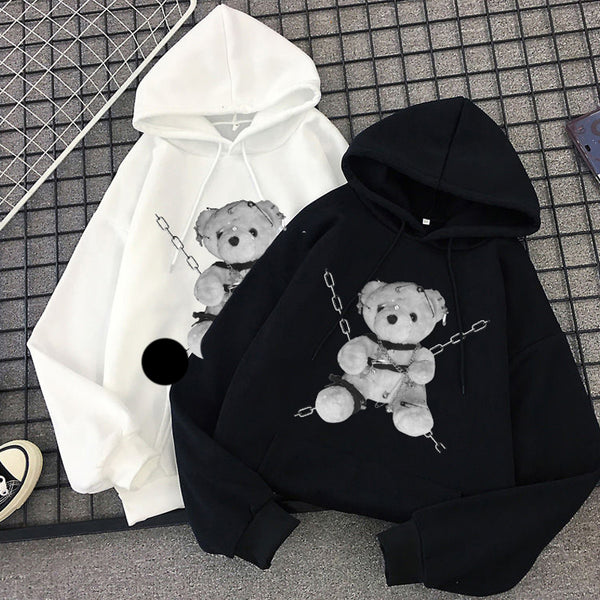 Black Hoodie Womens Japanese Gothic Sweatshirt - ROUTINE FASHION