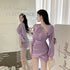 Purple Satin Dress Bag Hip Skirt Irregular Hollowed Out Hanging Neck - ROUTINE FASHION