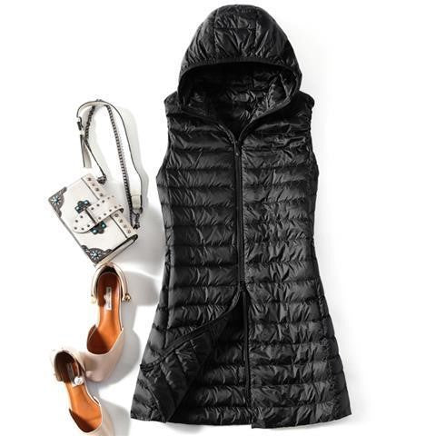 Hooded Down Vest Women's Sports Lightweight Mid-length Waistcoat Down Jacket - ROUTINE FASHION