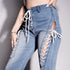 Cutout Statement Strapping Straight Leg Flared Jeans - ROUTINE FASHION