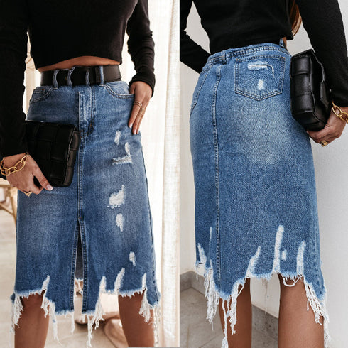 Casual Temperament Women's Collage Denim Skirt - ROUTINE FASHION