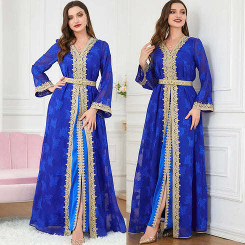 New National Style Embroidered V-neck Elegant Temperament Dress - ROUTINE FASHION